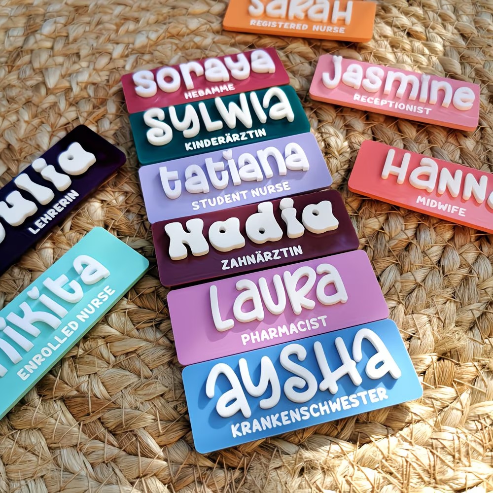 Embroidery Texture - Personalized Name Brooch Badges Acrylic Custom