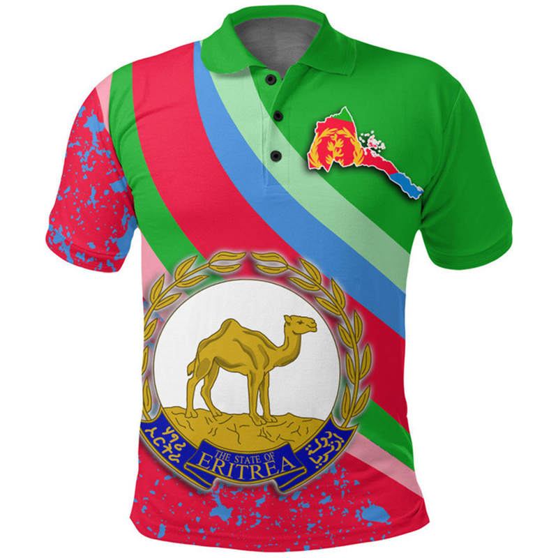 Embroidery World - Africa Country Eritrea Map Flag Polo