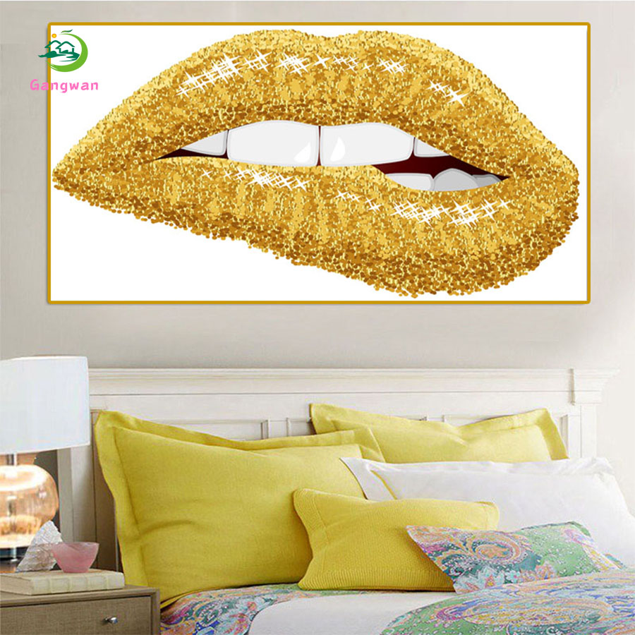 Embroidery Lips - DIY Diamond Painting Abstract art, golden