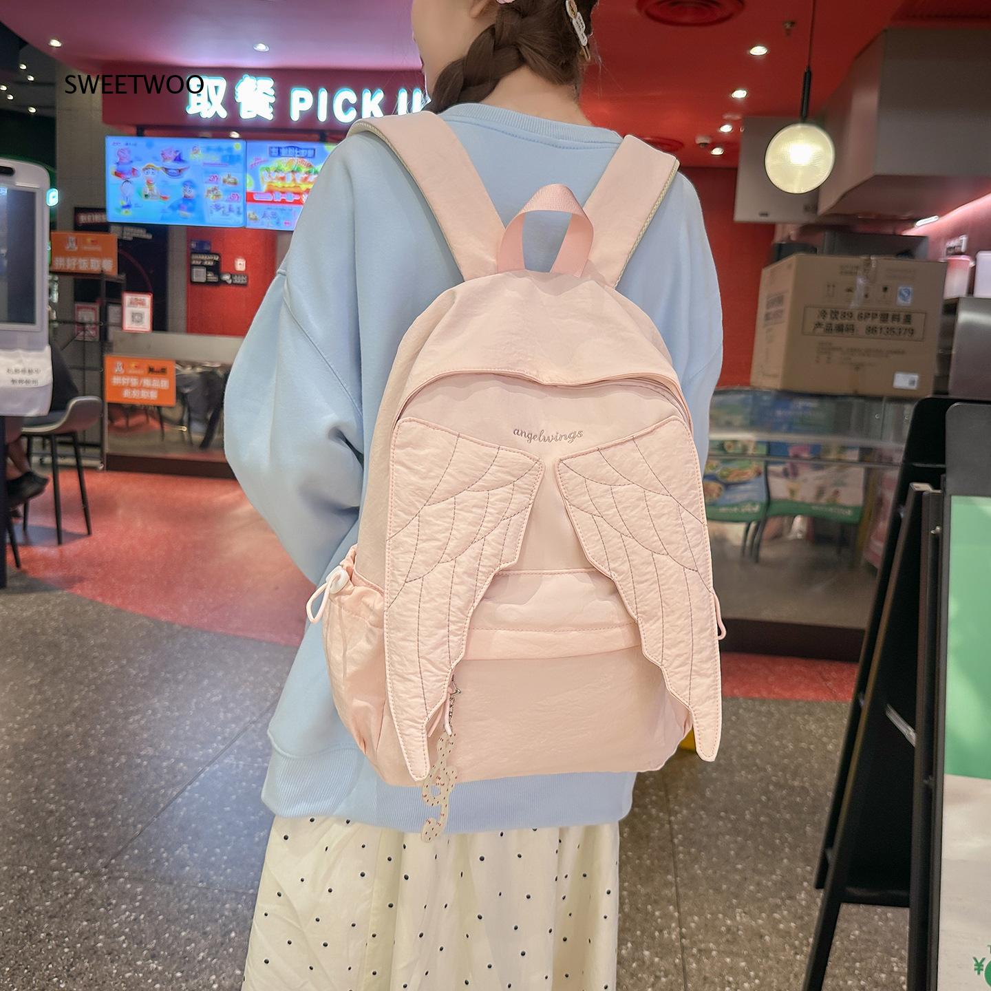 Embroidery And Quilting - Women Pink Angel Wings Rucksack Quilted