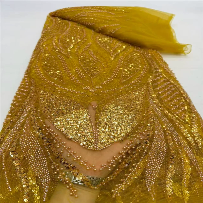 Embroidery Wedding - 5yard Pearl tube sequin embroidery fabric