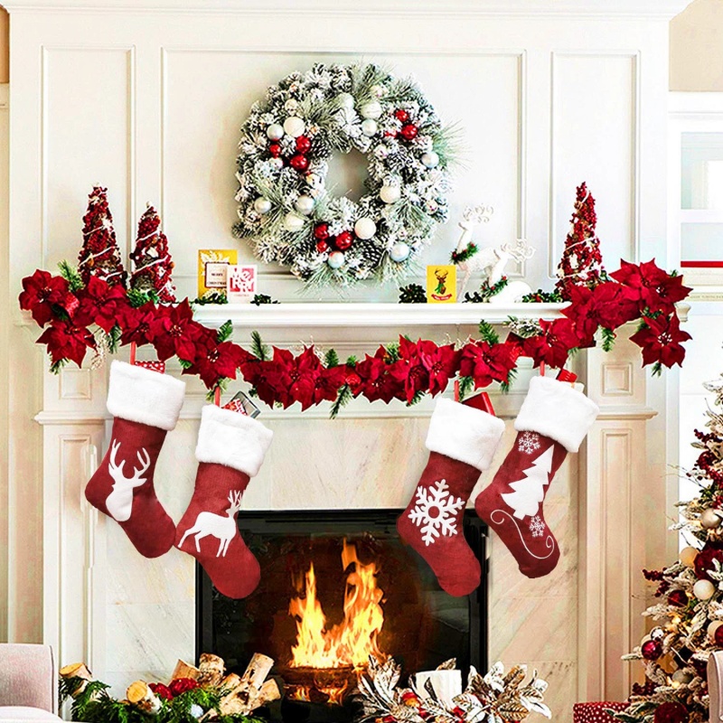 Red Santa Stocking Elk Snowfla - Embroidery Xmas Stocking recension och pris