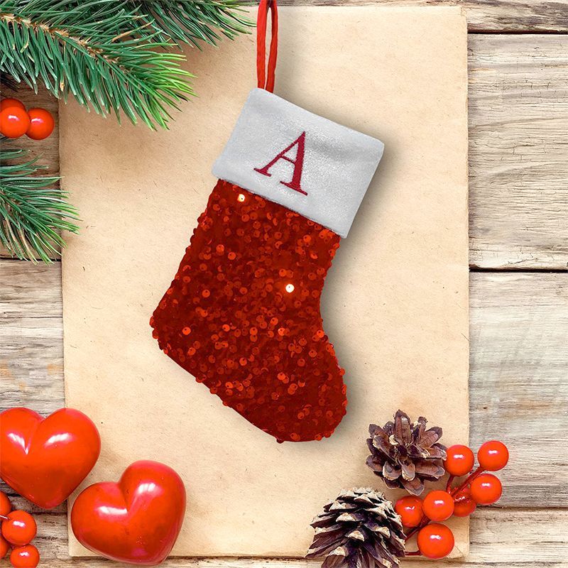 Red Sequin Christmas Stocking  - Embroidery Xmas Stocking recension och pris