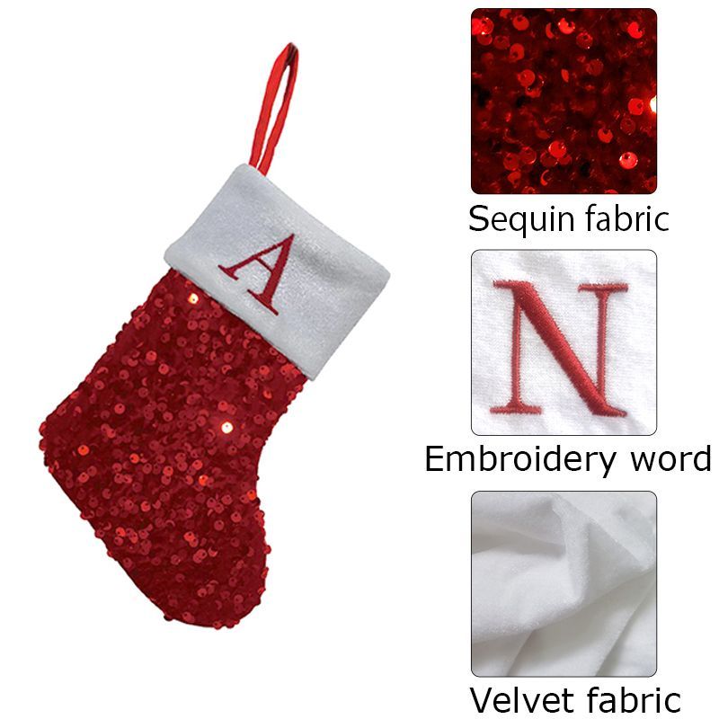 Red Sequin Christmas Stocking  - Embroidery Xmas Stocking recension och pris