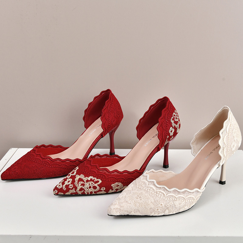 Luxury Red White Lace Embroide - Embroidery Wedding recension och pris