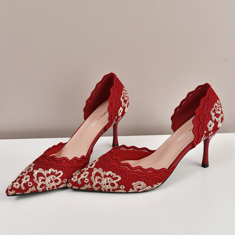 Luxury Red White Lace Embroide - Embroidery Wedding recension och pris