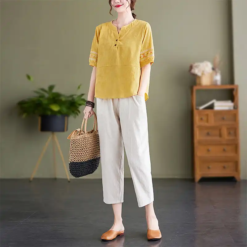 Women's Linen Two-Piece Set Em - Embroidery Class recension och pris