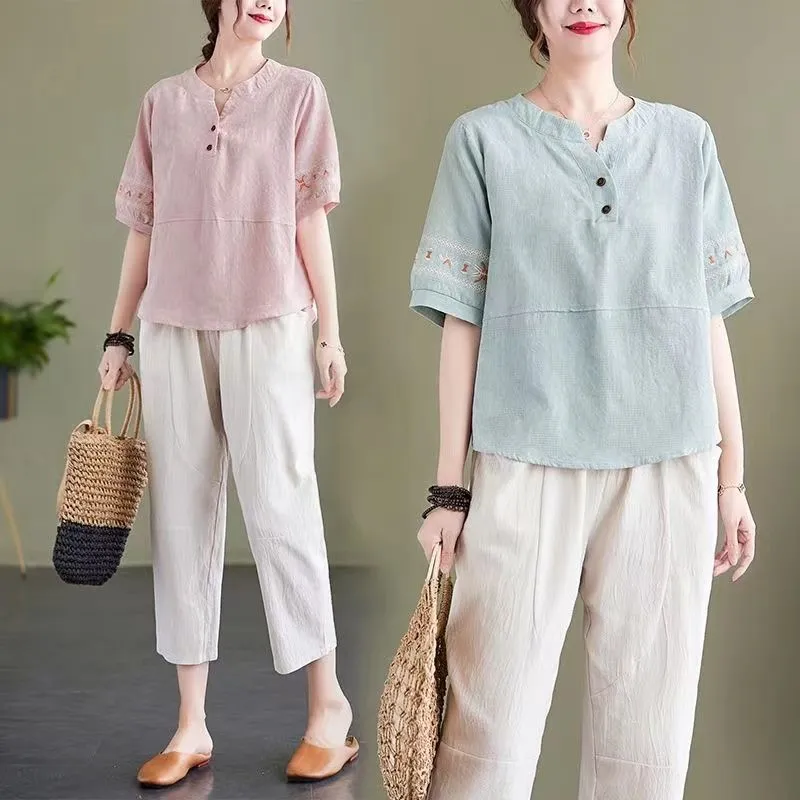 Women's Linen Two-Piece Set Em - Embroidery Class recension och pris