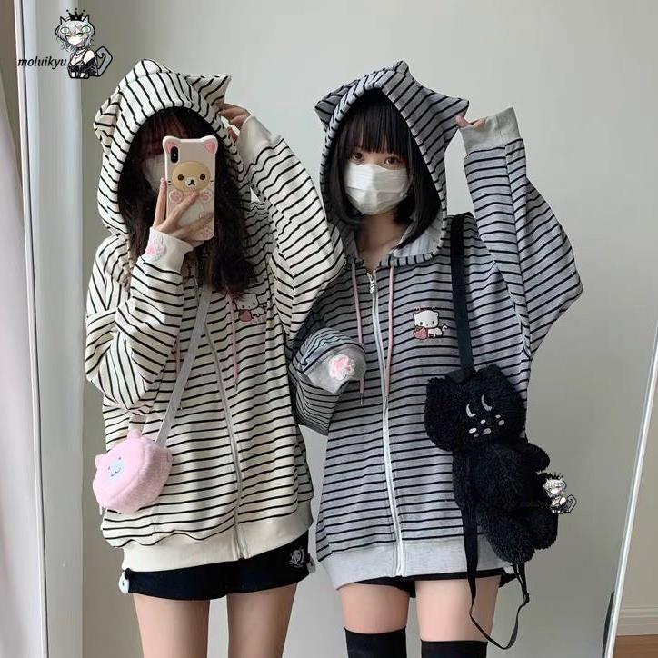 Y2K Women Striped Zip Up Jacke - Embroidery Jacket recension och pris