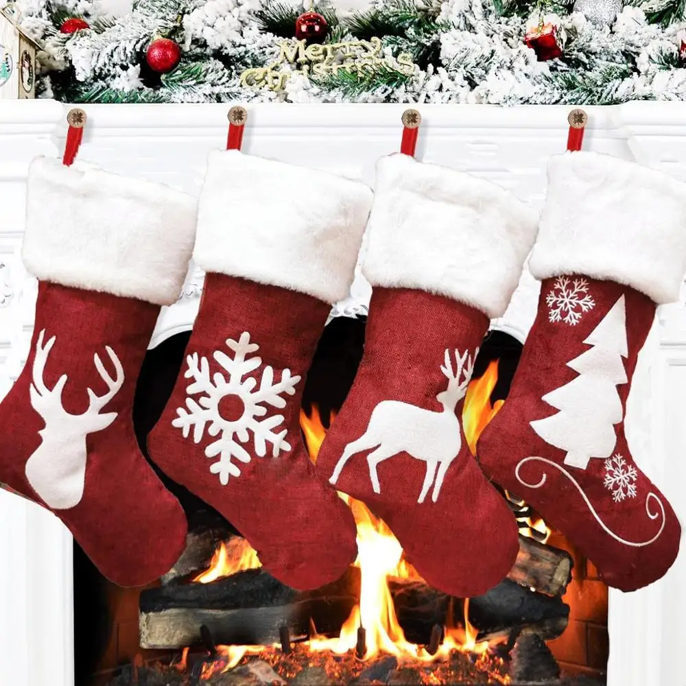 Red Santa Stocking Elk Snowfla - Embroidery Xmas Stocking recension och pris