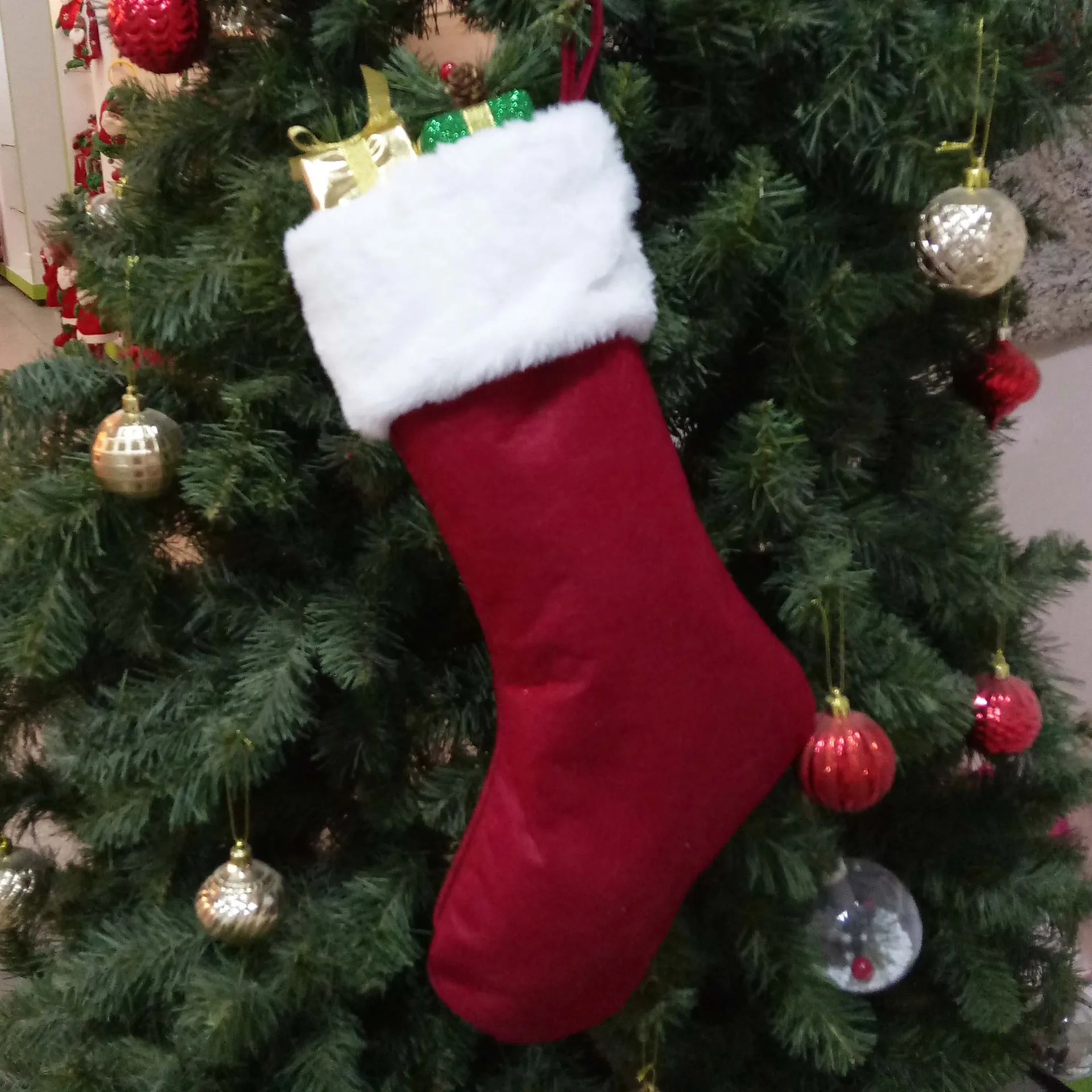 Red Santa Stocking Elk Snowfla - Embroidery Xmas Stocking recension och pris