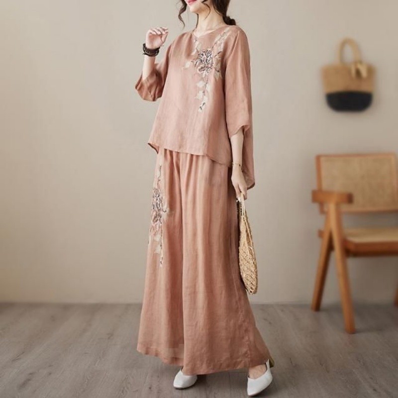 Linen Cotton Two Piece Set Wom - Embroidery Class recension och pris