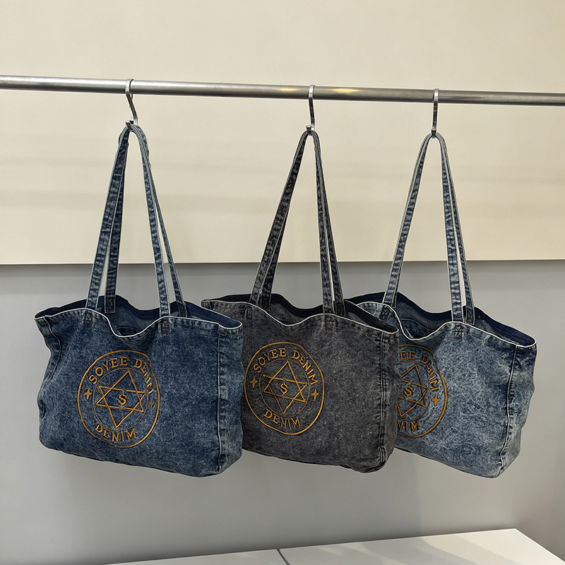 Retro Denim Tote Bag for Women - Embroidery Class recension och pris