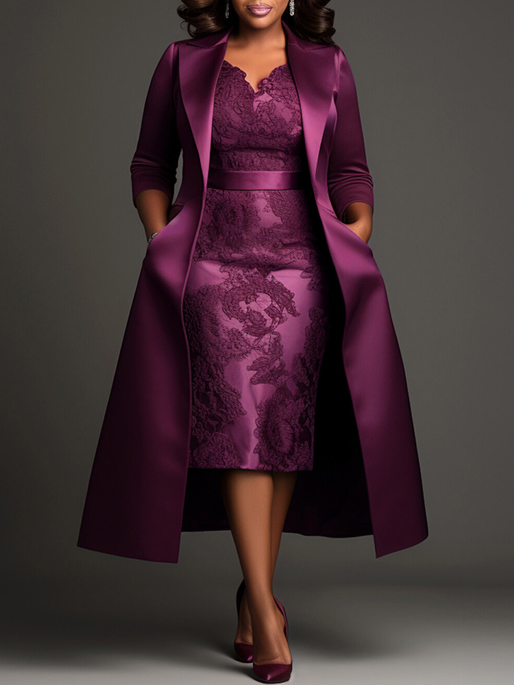 Women Plus Size Satin Midi-Len - Embroidery Jacket recension och pris