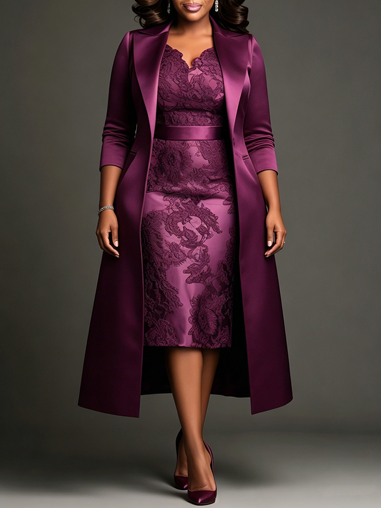 Women Plus Size Satin Midi-Len - Embroidery Jacket recension och pris