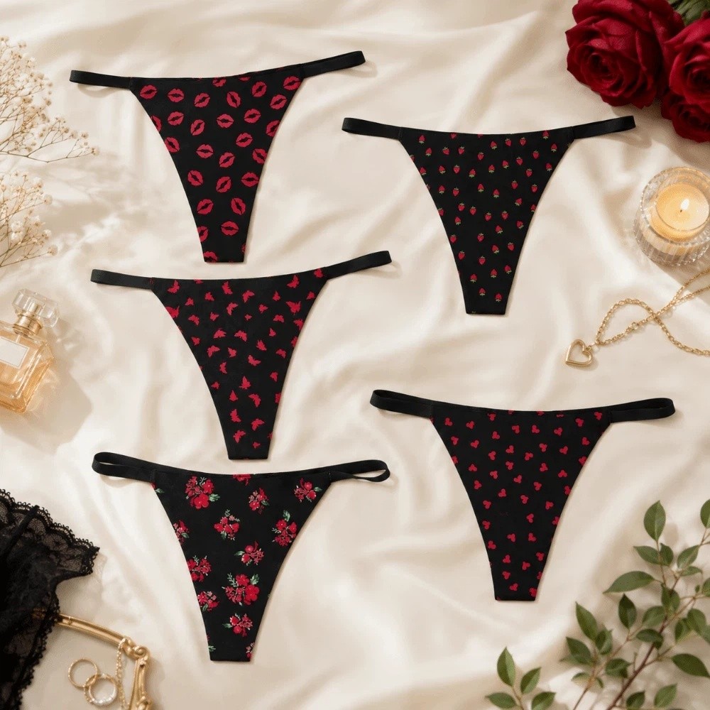 Elegant Seamless Women Thongs  - Embroidery Lips recension och pris